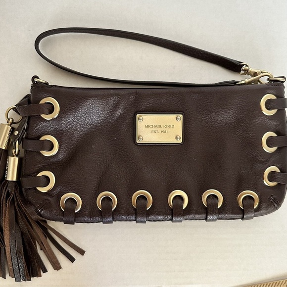 Michael Kors Handbags - Michael Kors Brown and Gold Wristlet with Tassel